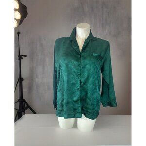 Vintage Amilano Intimates Green Women Size Large Satin Sleep shirt Long Sleeve